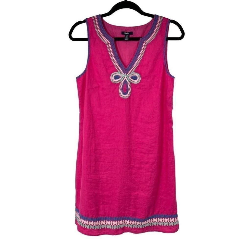 Hatley Hot Pink Embroidered 100% Linen Shift Dress